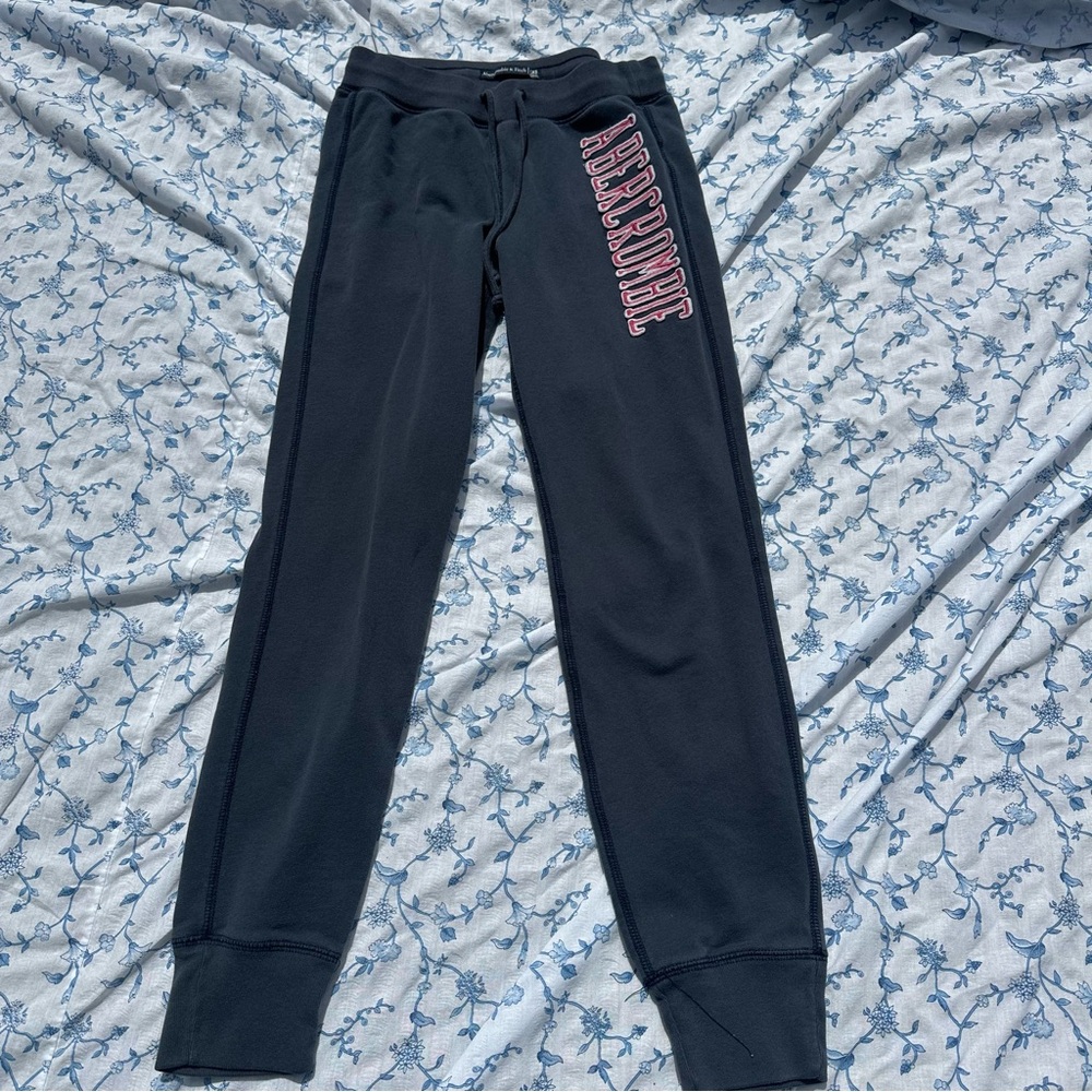 Abercrombie & Fitch Black Track Joggers with Pink Logo